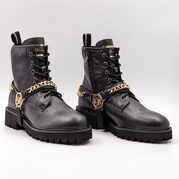 Blumarine Women Logo Chain Harness Combat Boots Size 9.5M EUR 40 - Picture 1 of 9